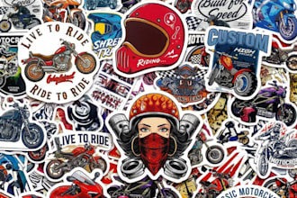 make unique biker helmet motorcycle cartoon stickers logo