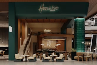 create 3d restaurant, café, lounge and wine bar rendering