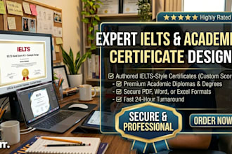 create ielts certificate and make document, replicate document
