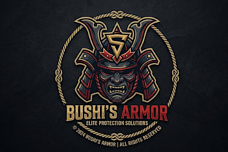 create samurai helmet logo with full copyright