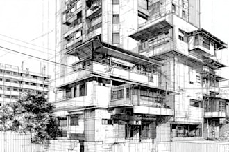 create a detailed pen and ink landscape or urban sketch