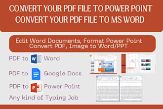 convert, reformat, type documents in word, power point, PDF