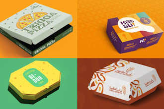 design pizza box, burger, label, food box packaging and product packaging