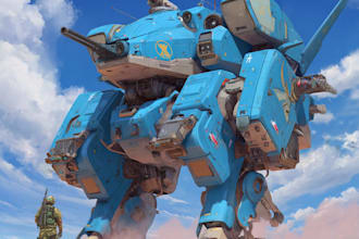 draw custom mecha or robotic illustration in detailed style