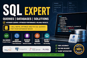 write sql queries, database design and fix sql errors