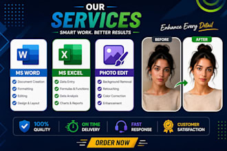 ms word, excel, photo editing and typing expert