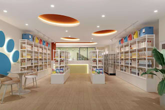 create 3d animal clinic, pet house, pet store design and render