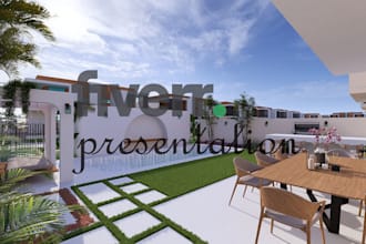 design luxury villa landscape, realistic 3d render