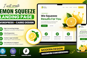 create lemon squeeze landing page wordpress carrd design with custom logo