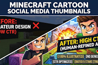 design minecraft gaming cartoon thumbnails social media thumbnails