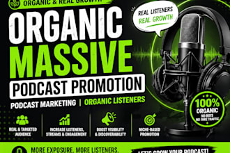 do organic massive podcast promotion, podcast marketing, organic listeners