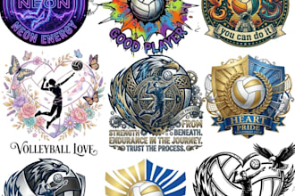 create hand drawn sports t shirt championship volleyball logo
