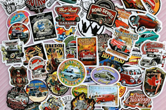 design vintage classic car and hot rod stickers logo