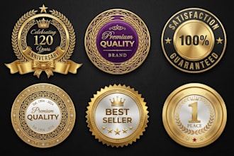 design stamp, badge, award logo, 3d seal and golden label