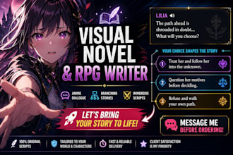write your visual novel script, anime rpg dialogue, and branching narrative