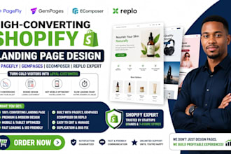 design shopify landing page via pagefly gempages ecomposer replo expert
