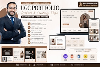 do responsive ugc portfolio website canva website landing page design html web