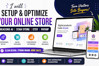 setup your beacons ai, stan store, etsy store, payhip and store promotion