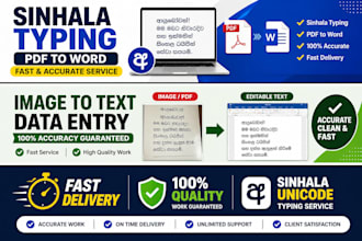 do sinhala typing, PDF to word, image to text and data entry fast