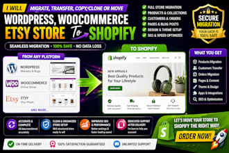 migrate transfer copy clone or move your wordpress woocomerce esty to shopify