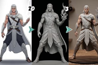 convert 2d to 3d model, sculpt figurine from sketch image to stl for 3d printing