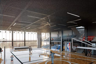 design 3d modern multi use sports facility,basketball courts, volleyball layout