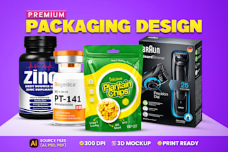 do product packaging design, packaging box design, label design or pouch design