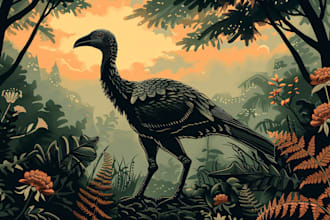 llustrate botanical and animal linocut vector illustration