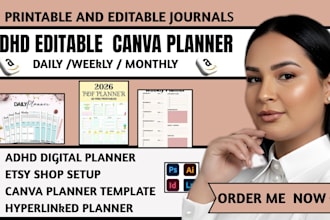 design adhd hyperlinked digital planner canva etsy template