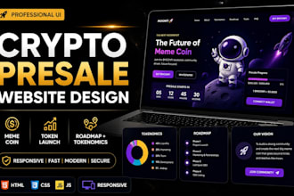 design modern crypto presale website for meme coin token launch