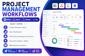 build project workflows in notion, asana, clickup jira