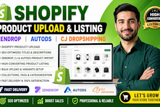 upload shopify products, zendrop autods cj dropshipping product listing SEO