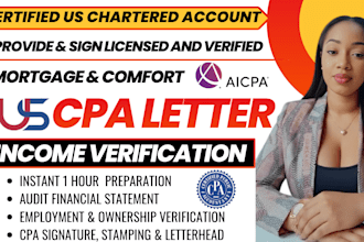 provide verified US CPA comfort letter, CPA mortgage letter, income verification