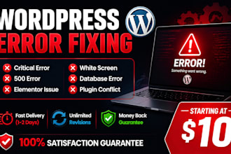fix wordpress critical error, white screen, 500 error, website bug repair