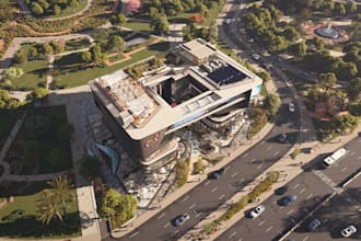create realistic 3d shopping mall, commercial building, urban visualization, dwg