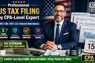 file your us federal and state tax returns llc, 1040, 1120, 5472, 1065 cpa