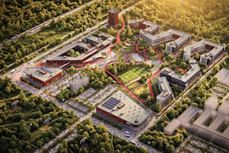 remodel campus master plan,urban landscape,photorealistic college,3d rendering