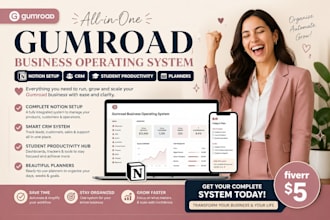 setup gumroad business operating system notion crm student productivity planners