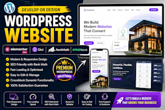 develop or design wordpress website, elementor pro, divi, rank math crocoblock