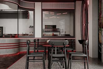 remold commercial kitchen,3d interior rendering, retail store, lounge rooftop