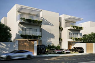 renovated 3d villa interior, exterior render building, landscape autodesk revit