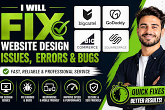 fix bigcartel godaddy bigcommerce squarespace  website design issues errors bugs