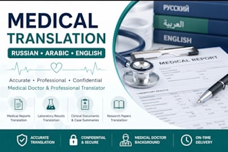 translate medical reports to english, arabic and russian