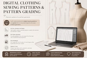 make digital clothing sewing patterns, pattern grading for any dress garments