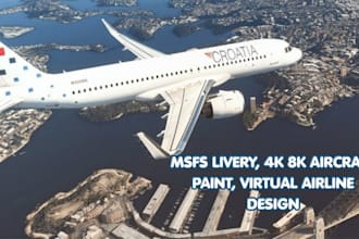 create custom msfs livery, 4k 8k aircraft paint, virtual airline design