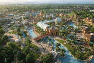 design theme park, water park master plan, 3d site plan and rendering