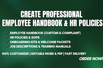 create professional employee handbook, HR policies, onboarding kit