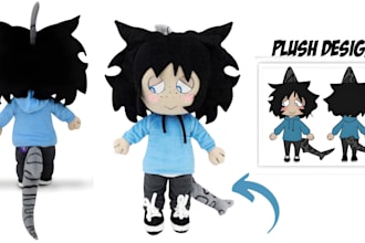 design plush reference sheet, toy tech pack stuffed animal ych character concept