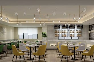 create restaurant interior, scenes 3d model, cozy dining space, neutral color