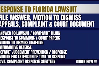 draft response to florida lawsuit, file answer motion to dismiss, court document